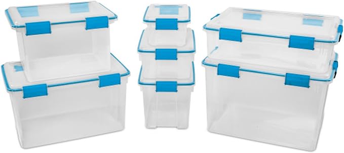Sterilite 16-Pack Gasket Box, Weather-Resistant Storage Bins with Latching Lids, 54 Quart - Heavy-Duty Organizing Containers for Closet, Bathroom, and Office