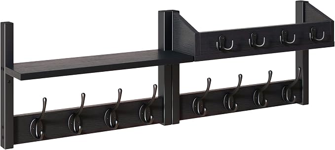 YMYNY 31.5" Coat and Key Rack Wall Mount with Shelf, Black, HWS007B-2 | 4-in-1 Coat and Key Hanger with 12 Metal Hooks, Entryway Wall Shelf with Hooks & Mail Holder for Living Room, Bedroom