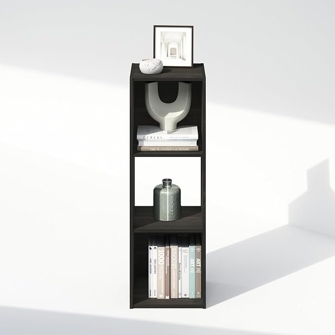 Furinno PELLI Book Shelf, 3-Cube Bookshelf, Cube Storage Organizer Bookcase, 11.7 x 12.1 x 35.4, for Living Room, Bedroom, Home Office, Espresso