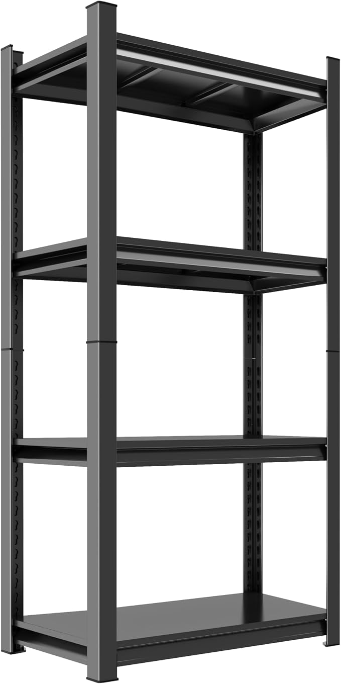 36''W Storage Shelves Heavy Duty, Adjustable 4Tier Industrial Shelving Unit, Metal Utility Shelf for Basement, Kitchen, Garage, Badroom, Warehouse and Workshop (54''Hx16''Wx12''D, Black)