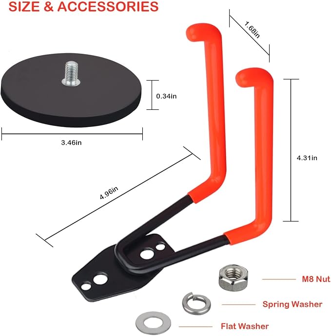 Strong Utility Magnetic Hooks,Anti-Slip Coated Large Magnetic Hooks Heavy Duty No Drilling Garage Organizer Magnet Hooks for Hanging Garden Hoses