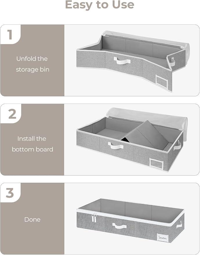 StorageWorks Large Under Bed Storage Containers with Handles and Label Holder, 2 Pack Ultra-thick Fabric Underbed Bins, Closet Organizer for Clothes, Blankets, Sweater
