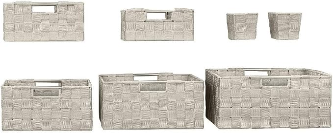 Sorbus Storage Baskets for Organizing (Set of 7), Mesh Hand-Woven Design, Linen Closet Organizers and Storage, Organizer Storage Baskets for Shelves, Variety Pack Organizers and Storage (Beige)