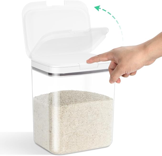 11 Lbs Rice Storage Container 5.8Qt Flour Sugar Containers with Flip-up Lid | Airtight BPA Free Dog Food Storage Bin Crystal-Clear Plastic Dry Food Holder for Kitchen Pantry Organization