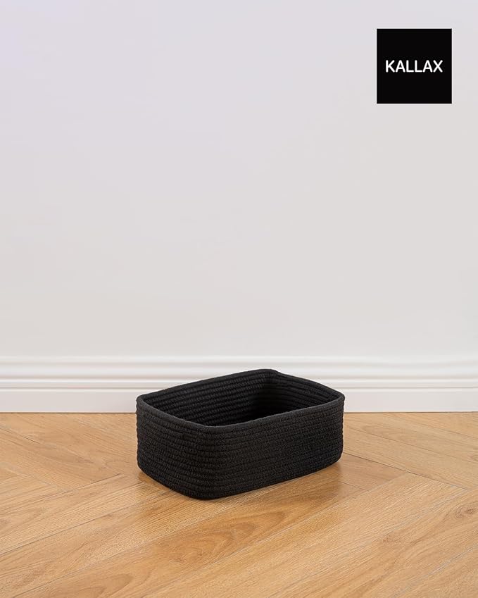 KALLAX Small Woven Storage Basket for Organizing, 12 x 8 x 4.5 inch, 3 Pack | Shelf baskets for closet organization, toy storage and home decor, Perfect as empty gift baskets for holidays, Black