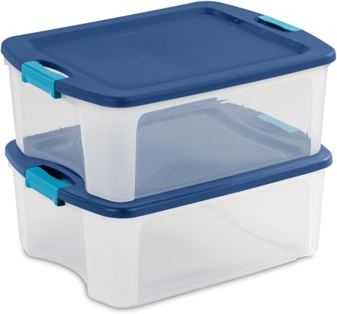 Sterilite Latch and Carry, Plastic Storage Bins w/Lids, 12 Gallon, 24-Pack | Stackable Tote Containers with Handles and Latching Lids for Bed, Garage, Office, Kitchen, Closet & Classroom