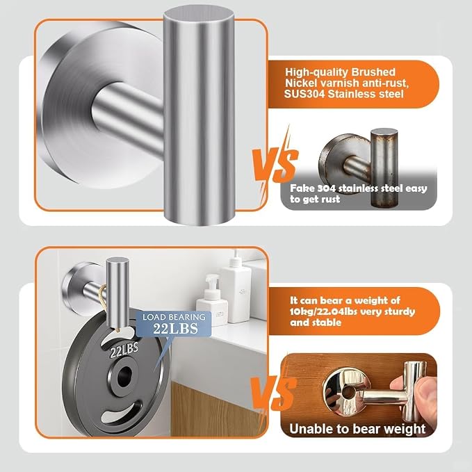 5 Pieces Brushed Nickel Bathroom Hardware Accessories Set, SUS304 Stainless Steel 24 Inch Bath Towel Bar Set, Round Bathroom Towel Holder Set, Towel Racks for Bathroom Wall Mounted