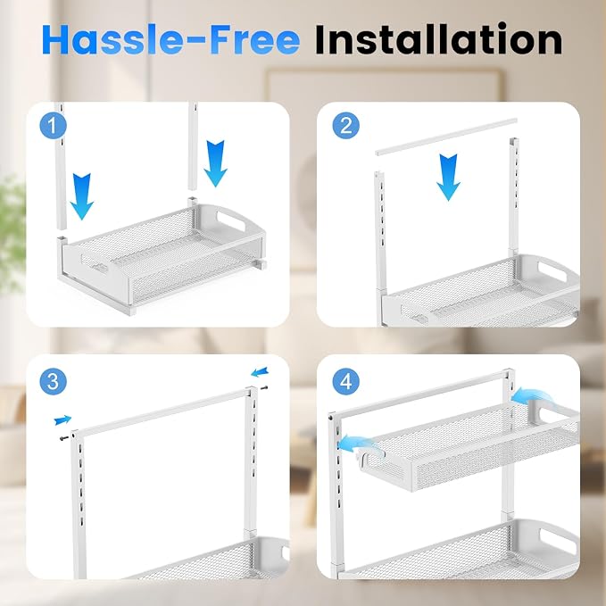 Petiza Metal Under Sink Organizer, Pull Out Cabinet Organizer Rack with Silk-Smooth Bottom Drawer, 5-Level Adjustable, Multi-Purpose Storage Shelf for Bathroom, Kitchen, Vanity, Pantry (2-Pack)