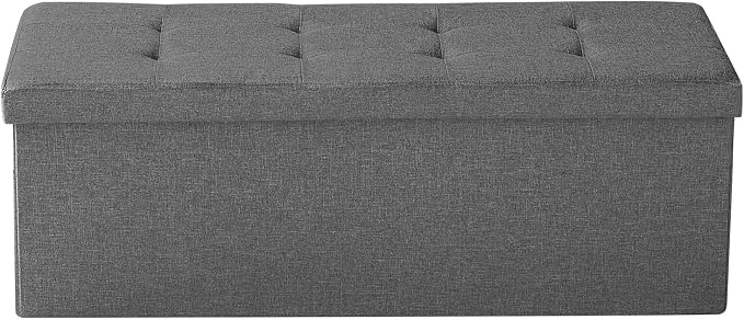 VEVOR Foldable Storage Ottoman Bench, End of Bed Bench with Side Bags, Folding Upholstered Storage Chest Supports 660 lbs, Linen Bed Ottoman with Large Space for Living Room, Bedroom, Entryway, Grey