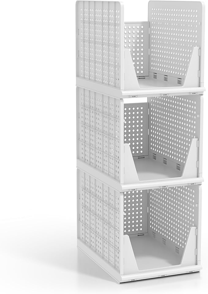 Sorbus Stackable Shelf Organizer Baskets – Plastic Closet Organizer for Clothes, Pantry, Bathroom, Kitchen & Garage – Open Front Storage Bins for Cabinets, Countertops & Under Shelf Organization