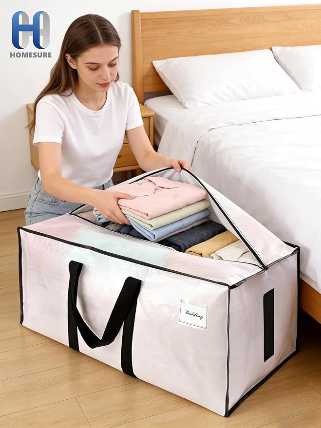 HOMESURE Supports 200lbs Heavy Duty Moving Bags - Strong Zipper & Wrap-Around Handles - Water-Resistant Storage Totes, Durable Alternative to Moving Boxes - 40 Pack - Semi-Transparent