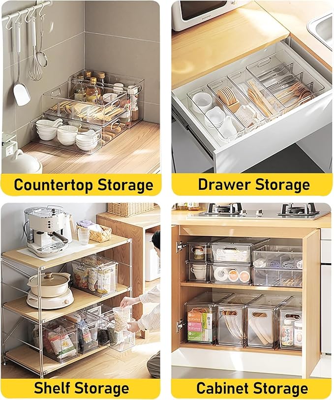 Refrigerator Organizer Bins with Pull-out Drawer 6 Pack Stackable Clear Fridge Drawer Organizer Fruit Vegetable Storage Containers for Kitchen Pantry Organization (2 Small)