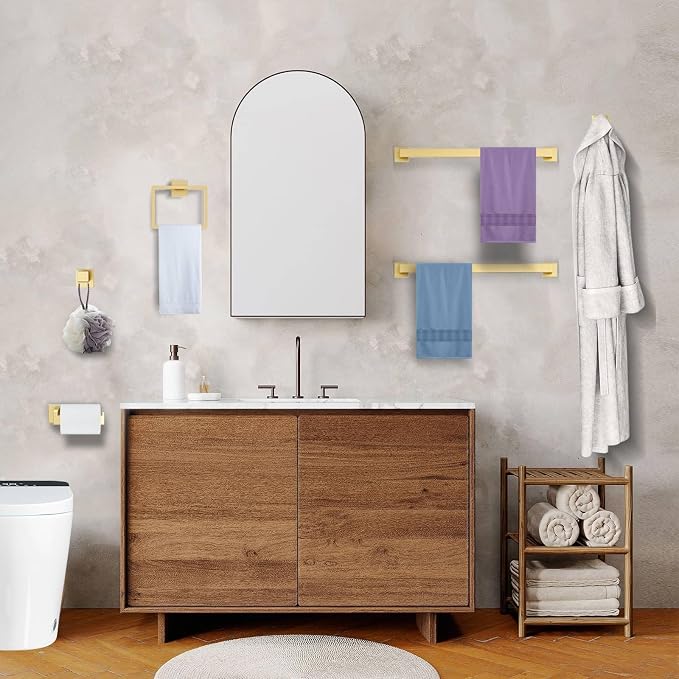 10-Piece Brushed Gold Bathroom Hardware Set Gold Towel Bar Set,Towel Holder/Rack for Bathroom,Stainless Steel Wall-Mounted 23.6 Inch Bathroom Accessories Set