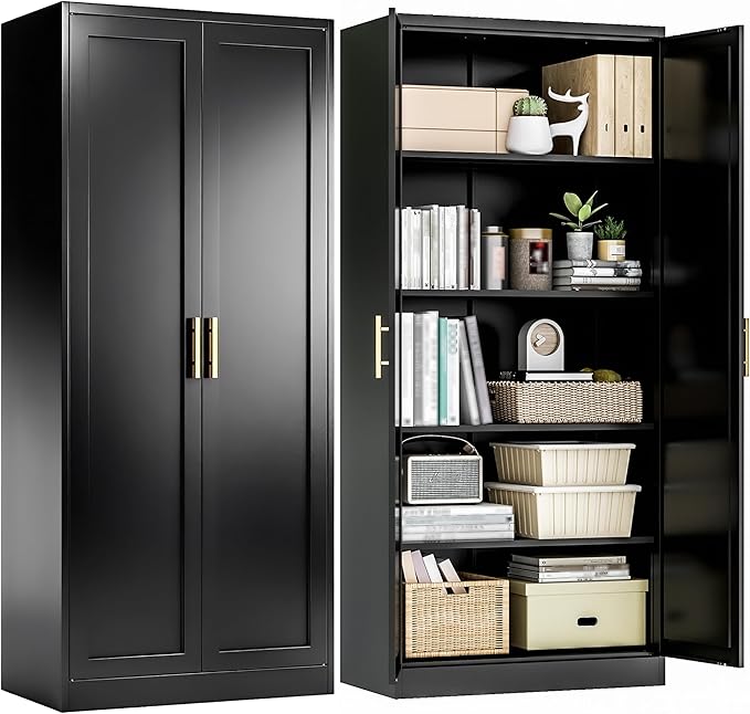 BESFUR Kitchen Pantry Cabinet,71” Metal Tall Pantry Storage Cabinet with Doors and 4 Adjustable Shelves,Kitchen Storage Cabinets Black Freestanding Food Cabinet for Pantries, Kitchen