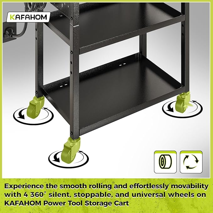 Power Tool Cart with Charging Station, Rolling Cart with Drawer, Heavy Duty Power Tool Organizer with 360 Silent Wheels, Storage for Garage, Warehouse & Repair Shop