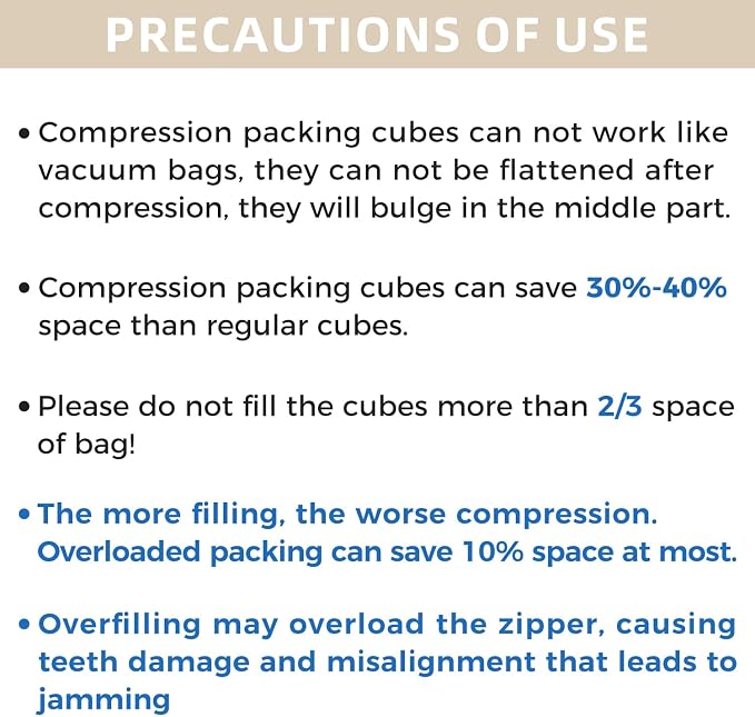 BAGAIL 4 Set/6 Set/8 Set Compression Packing Cubes Travel Accessories Expandable Packing Organizers (Half Mesh, 6-Beige)