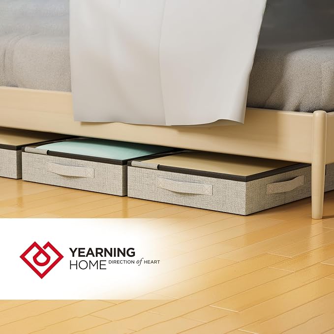 4.5 Inches Under Bed Storage Containers with Sturdy Sidewalls/Bottom and Reinforced Handles,Low Profile Underbed Storage for Clothes,Shoes,Pillows and Blankets with Zips and Clear Windows,4 Pack