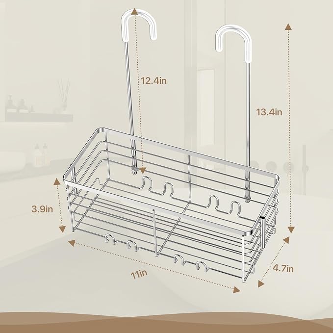 DELLAN Hanging Shower Organizer, Shower Rack with Hooks Over the Door | Bathroom Shower Caddy and Basket