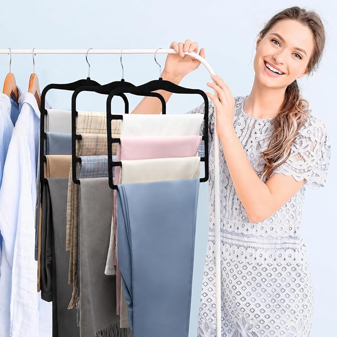 Closet Organizers and Storage,Pants Hangers Space Saving,Al Alloy Hangers for Organization and Storage,Dorm Room Essentials for Guys,Home Organization Scarf Jeans Hangers-2 Pack