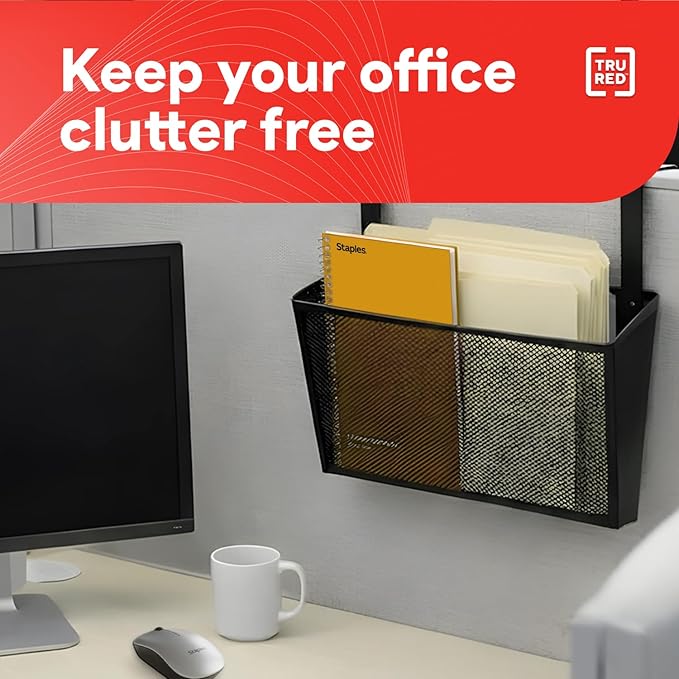 Staples TRU RED Mesh Letter Wall File, 1 - Pocket, Black - Wall - Mounted File Organizer for Mail, Documents and Quick - Access Storage