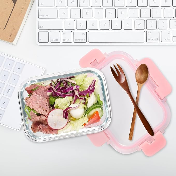 GULFLIN 12 Pack, 12oz Small Glass Food Storage Containers, Pink Set | Portion Control Glass Food Containers with Lids, Meal Prep, Freezer to Microwave Safe, Air-Tight, Leak-Proof
