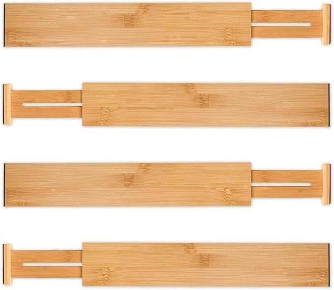 Utoplike 4 Pcs Bamboo Kitchen Drawer Dividers, Large Drawers Organizers | Adjustable Spring Loaded Expandable Organization, Works in Dresser, Bathroom, Bedroom, Office, Fit 17.8"-20.6" Drawer, 2.4"H