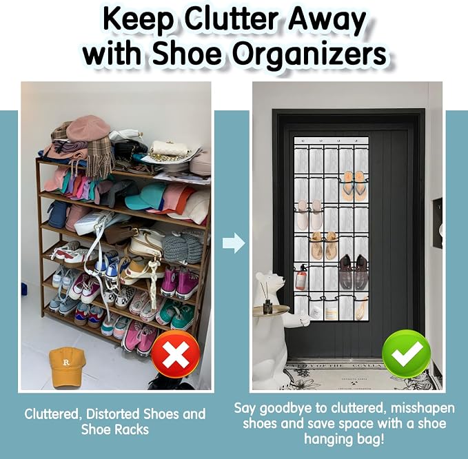 Kotkn Over the Door Shoe Organizer with 30 Breathable Mesh Pockets (2PC-White)