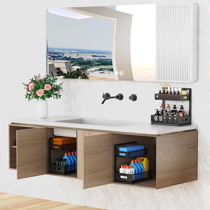 Petiza Under Sink Organizer Pull Out Cabinet Organizer Adjustable Height 2 Tier with Sliding Drawers Kitchen Bathroom Organizer and Storage(1pc) (Pack of 6)