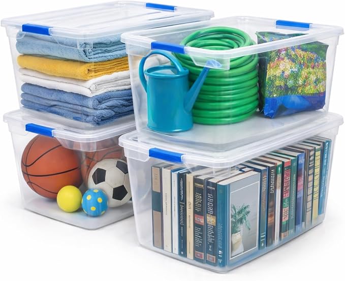 EconoHome Clear 95qt Storage Box - Heavy-Duty Tote for Organizing at Home, Office, or Garage - 24 Gallon Clear Plastic Storage Bins with Lids - Lidded Stackable Organizer Bins for Organization