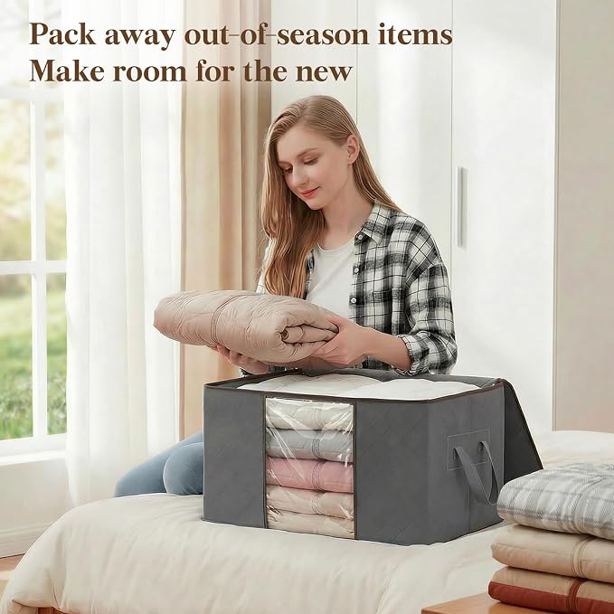 Lifewit 6 Pack Clothes Storage Bins with Lids, Foldable Blanket Storage Bags with Zippers, Clear Window and Reinforced Handles, Closet and Organization for Clothing, Sweater, Comforter, Bedding