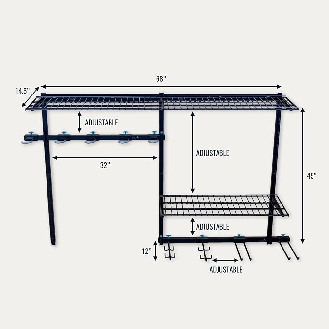 StoreYourBoard G-Bike Pro Garage Storage System, Adjustable 5 Bike Rack With Shelves, Vertical Wall Organizer, Bicycle Hanging Hooks, Holds 500 Lbs