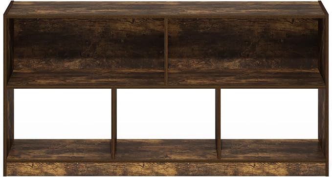 Furinno DALY Book Shelf, 5-Cube Bookshelf, Horizontal Cube Storage Organizer Bookcase, 10.9 x 47.2 x 23.6, for Living Room, Bedroom, Home Office, Amber Pine