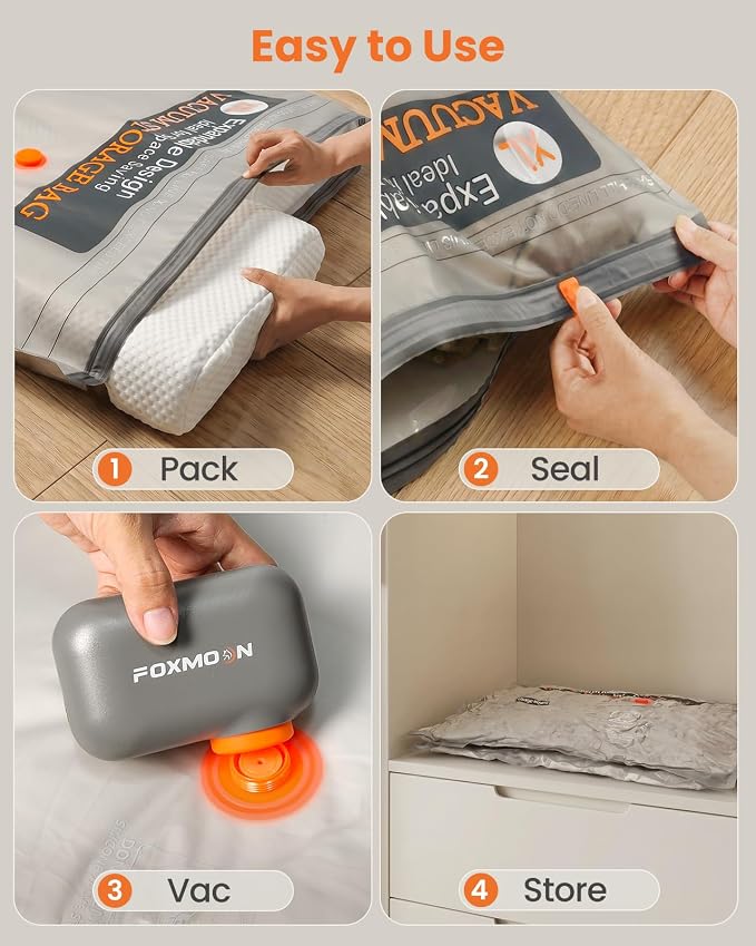 15 Pack XL Vacuum Storage Bags with Rechargeable Cordless Pump, Vacuum Seal Bags for Clothing, Bedding, Blankets, Pillows and Comforters, Space Saver Compression Bags for Luggage Packing and Moving
