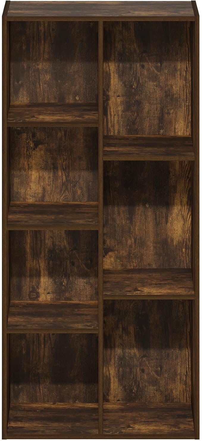 Furinno LUDER Book Shelf, 7-Cube Bookshelf, Bookcase with Open Shelves, 9.4 x 19.5 x 41.7, Easy Assembly, for Living Room, Bedroom, Home Office, Amber Pine