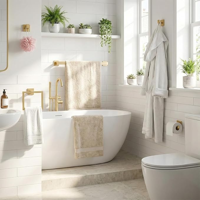 5-Piece Brushed Gold Bathroom Accessory Set, 16 Inch Bathroom Hardware Set, Towel Racks for Bathroom, SUS304 Stainless Steel Wall Mounted Bath Towel Bar Set