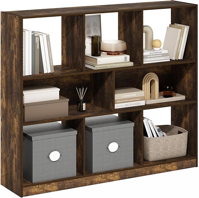 8-Cube Horizontal Cube Storage Organizer Bookshelf, Bookcase, Book Shelf, 10.9 x 47.2 x 39.4, for Bedroom, Home Office, Living Room, Amber Pine