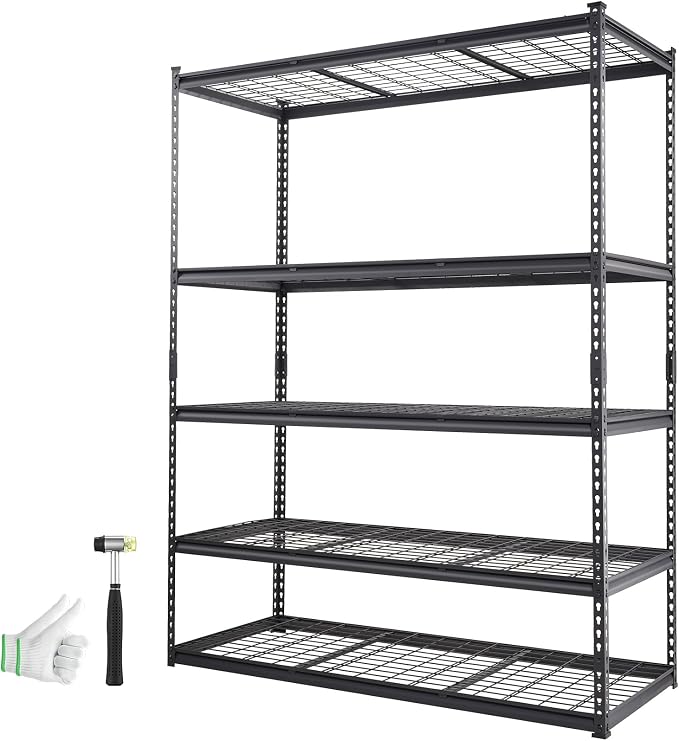 VEVOR Storage Shelving Unit 5-Tier Adjustable 2000 lbs Capacity Black | Heavy Duty Garage Shelves Metal Organizer Wire Rack, 60" x 24" x 78" for Kitchen Pantry Basement Bathroom Laundry Closet
