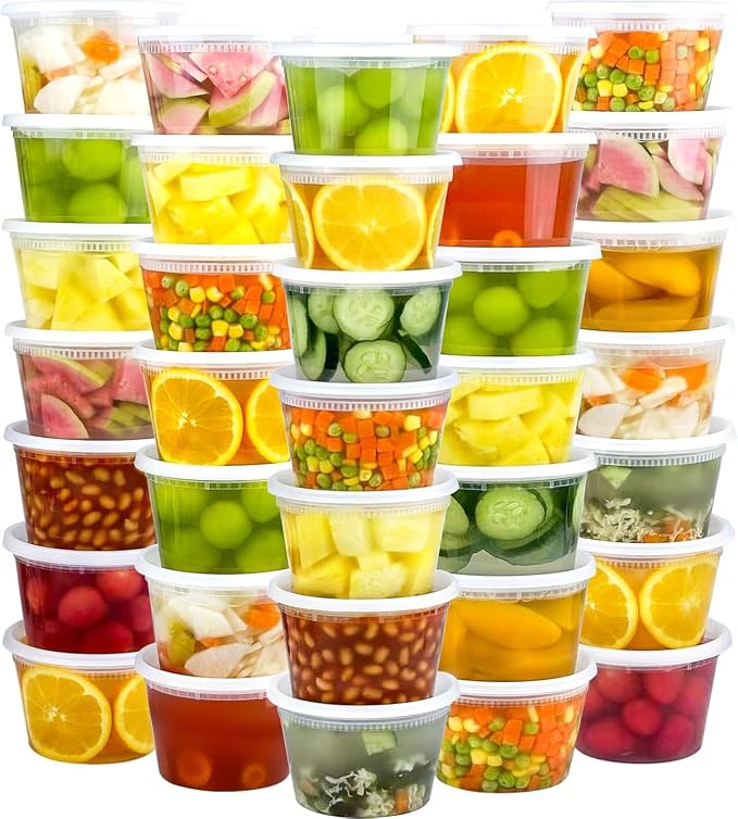 60 Sets 32/16/8 oz Deli Containers With Lids 20 Set Each, Leak-Proof BPA-Free Airtight Plastic Takeout Bowls Food Storage Containers, Freezer/Microwave/Dishwasher Safe (16 oz - 60 Sets)