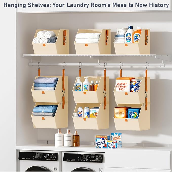 DIMJ Hanging Closet Organizer - 4 Tier Collapsible Hanging Shelves with Hooks Zipper, Fabric Clothes Organizer, Space-Saving Storage Bin Basket for RV, Bedroom, Laundry Organization