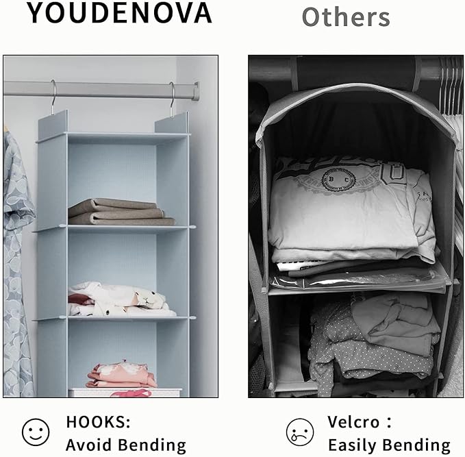 YOUDENOVA Hanging Closet Organizer, 6-Shelf Closet Hanging Shelves, Grey