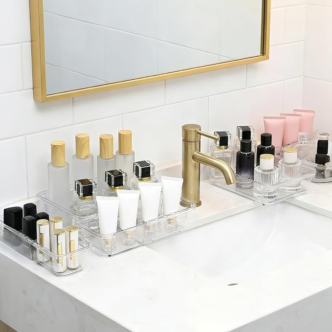 21 PCS Extendable Drawer Organizer Set Clear Stackable Vanity Storage Bins | 3-Size BPA-Free Acrylic Trays, Non-Slip Durable Boxes for Makeup Cosmetics Office Desk Utensils Bathroom Dresser Countertop