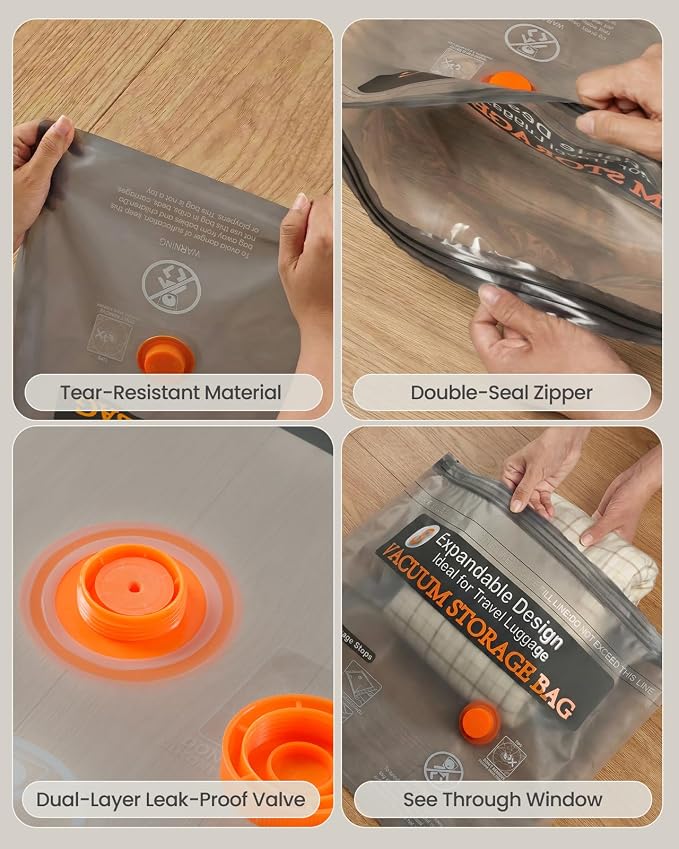 Vacuum Bags for Clothing Travel with Rechargeable Electric Pump, 12 Pack Compression Vacuum Storage Bags for Luggage and Seasonal Storage, Space Saver Seal Bags for Cruise and Vacation