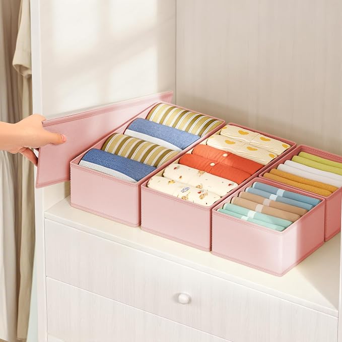 DIMJ Drawer Organizer Clothes Storage - 18 Pack Baby Dresser Organizer for Nursery, Foldable Drawer Dividers for Bedroom Closet Organization, Fabric Storage Bins for Socks, Underwears, Bras