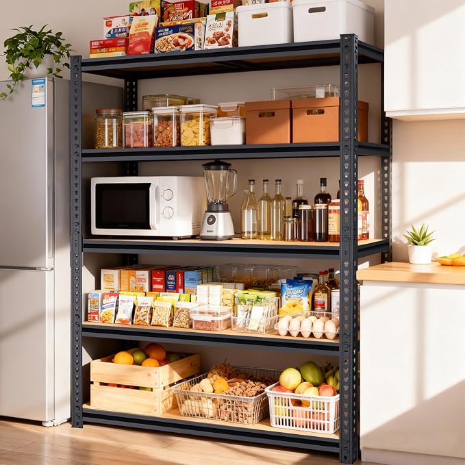 Heavy Duty Garage Shelving,5-Tier Metal Storage Shelves,2400LBS Shelving Unit,Adjustable Shelving Rack, Standing Shelf Units for Garage Storage Warehouse,28''×12''×60''