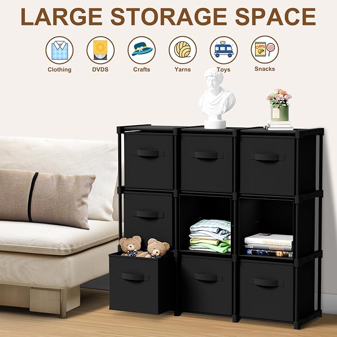 Briwooody 9 Cube Storage Organizer Storage Bins Shelf,Black