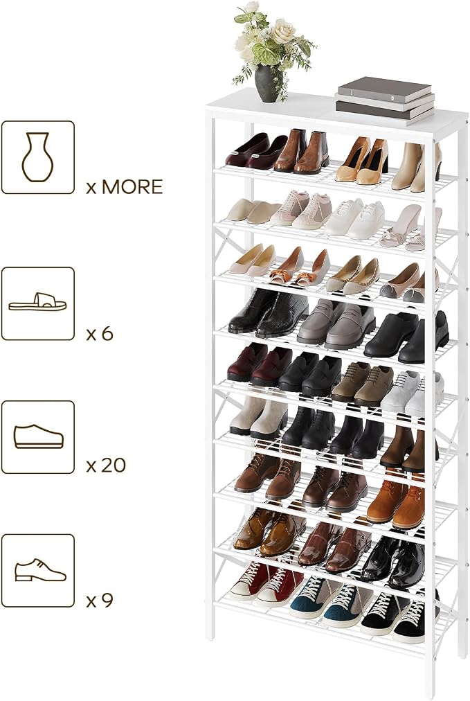 YATINEY 10 Tier Shoe Rack, Large Capacity Shoe Storage Organizer Holds 40 Pairs, Sturdy and Stable, for Entryway, Hallway, Closet, Dorm Room, White SS10WW