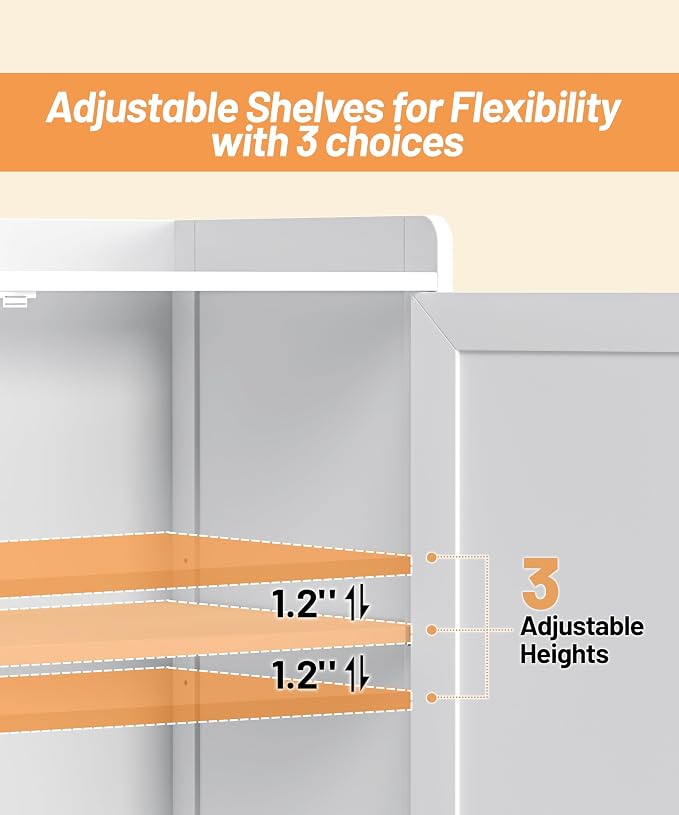 Akxomel Tall Bathroom Floor Cabinet with 6 Barn Door 60.2''H Pantry White | 11.6''D x 22.6''W Linen Storage Cabinet with Adjustable Shelves, for Kitchen, Living Room, Entryway