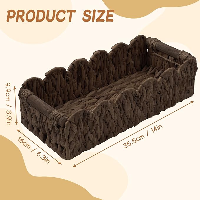 Bathroom Decor Basket for Toilet Paper Storage Baskets For Organizing | For Bedroom Living Room Kitchen Home Decor Scalloped Cute Basekt With Handle for Apartment Countertop,Dark Brown