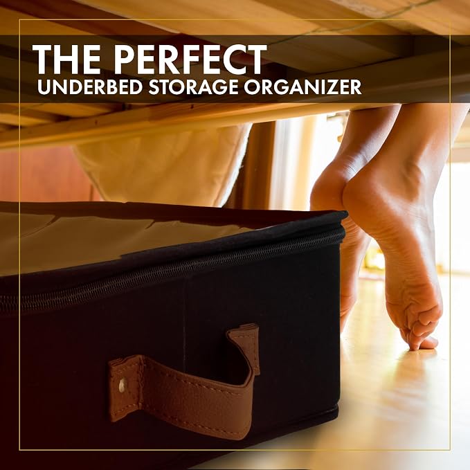 2pc Under Bed Storage Containers, Bedroom Under the Bed Drawer Storage Organizer with Bins and Lids, Large Underbed Clothes Storage Box Ideal for Blanket, Fabric, & Shoes (Black)