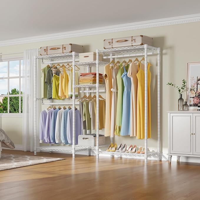 VIPEK Classic V6 Wire Garment Rack, Dynamic Closet System Adjustable | White Heavy Duty Metal Freestanding Clothing Rack 850lbs Capacity, 6FT Wide Closet Organizer System for Bedroom